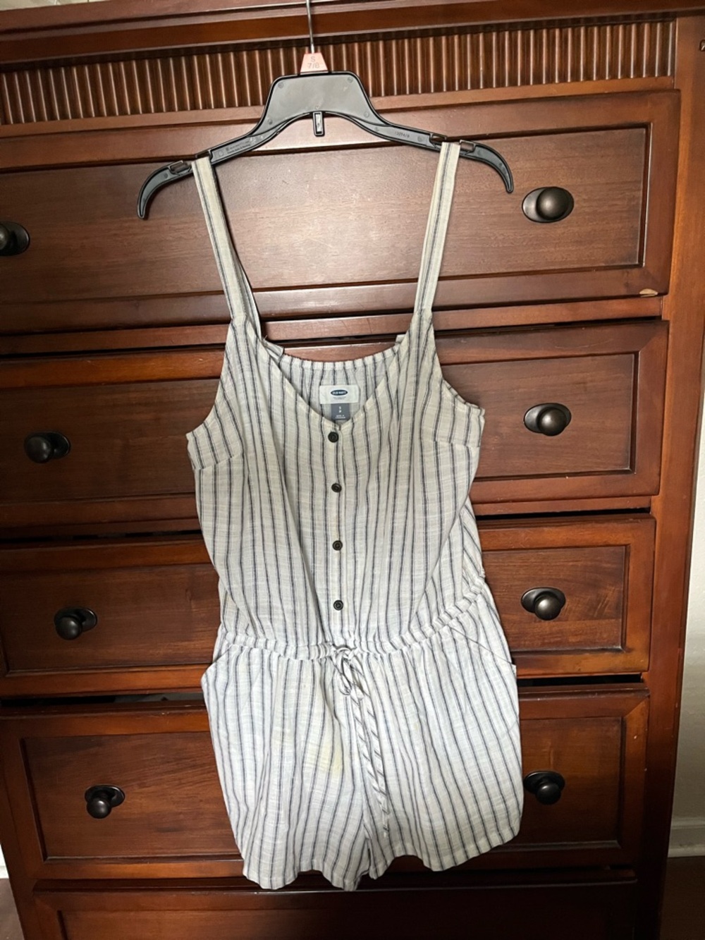 Old Navy Cream and Navy Striped Sleeveless Romper